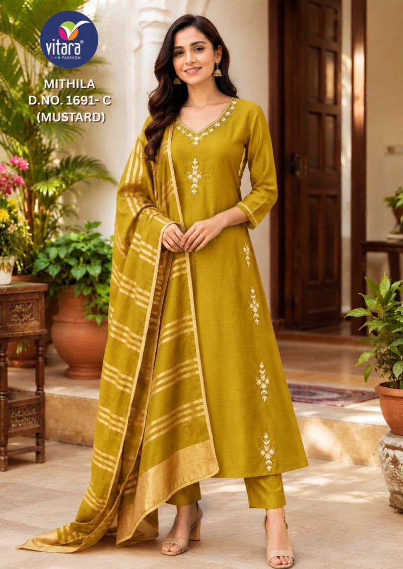 Mithila By Vitara Mul Chanderi Kurtis Set Size Combo